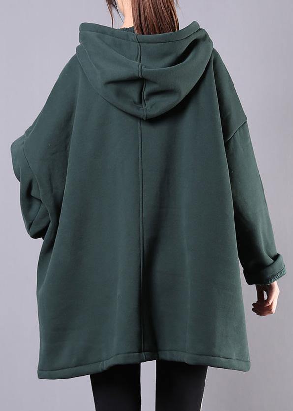 Classy hooded pockets cotton tunics for women Fabrics green blouse - SooLinen