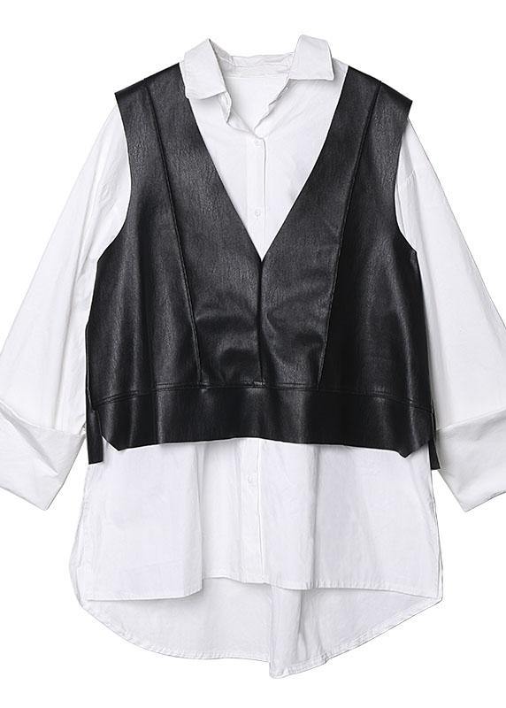 Classy white cotton clothes For Women lapel two pieces top - SooLinen