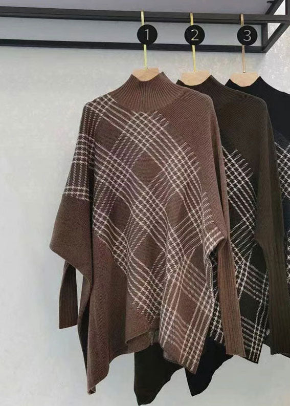 Chocolate Green Plaid Tricoted Tops Design asymétrique Sleeve Batwing