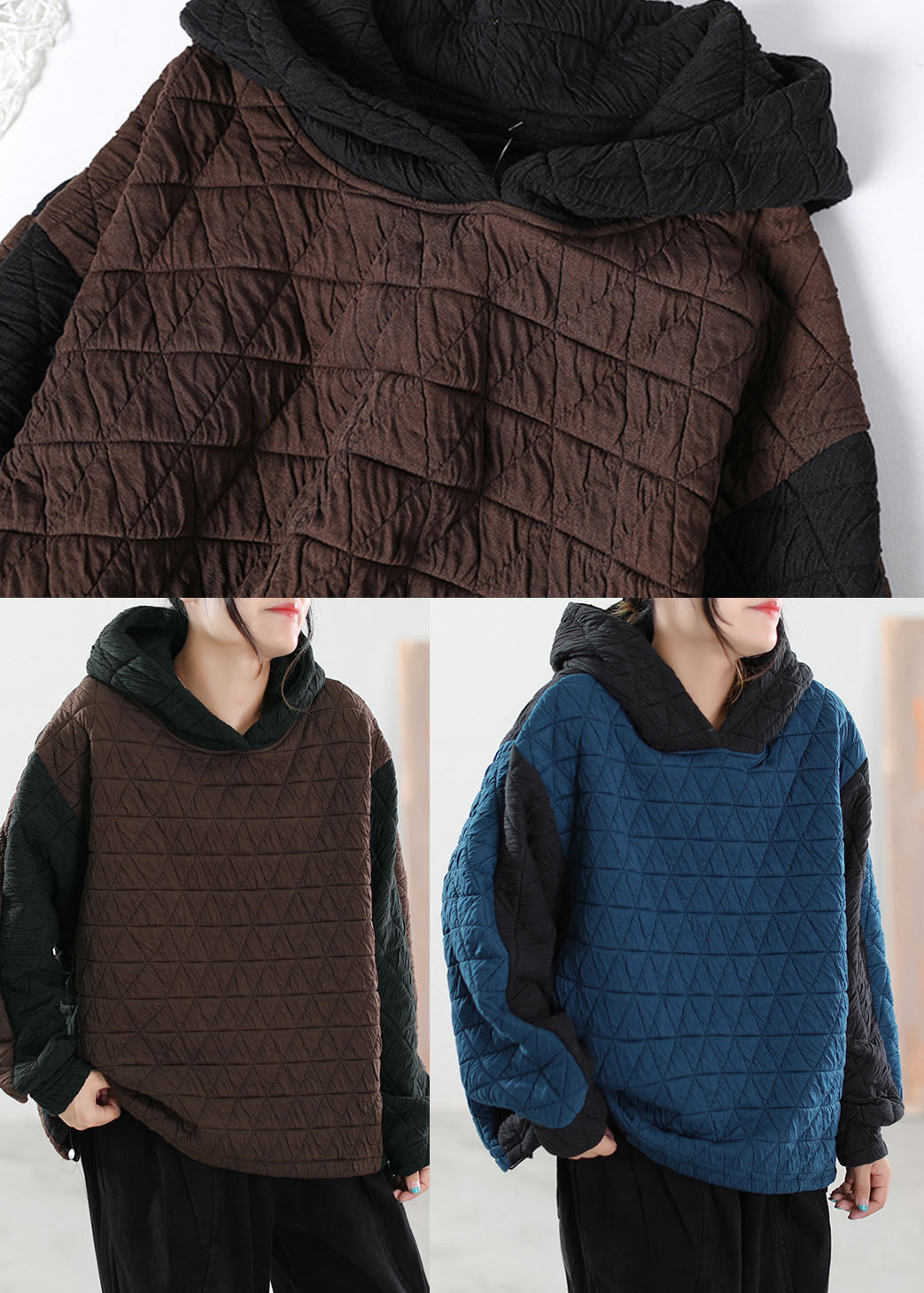 Chocolat Patchwork Fine coton rempli de sweat-shirt hiver