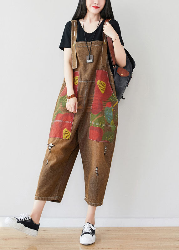 Pantalon de combinaison à imprimé patchwork au chocolat