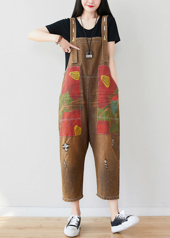 Pantalon de combinaison à imprimé patchwork au chocolat