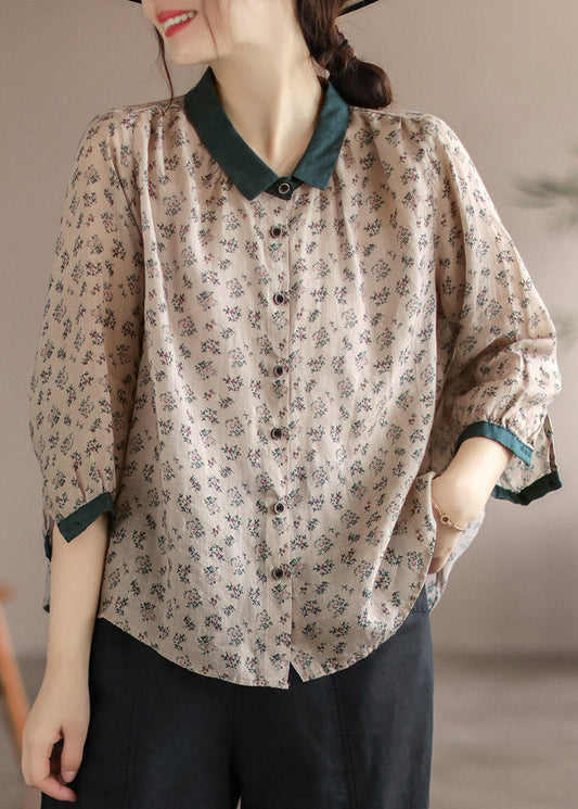 Chocolate Peter Pan Collar Button Linn Shirt Long Manneve