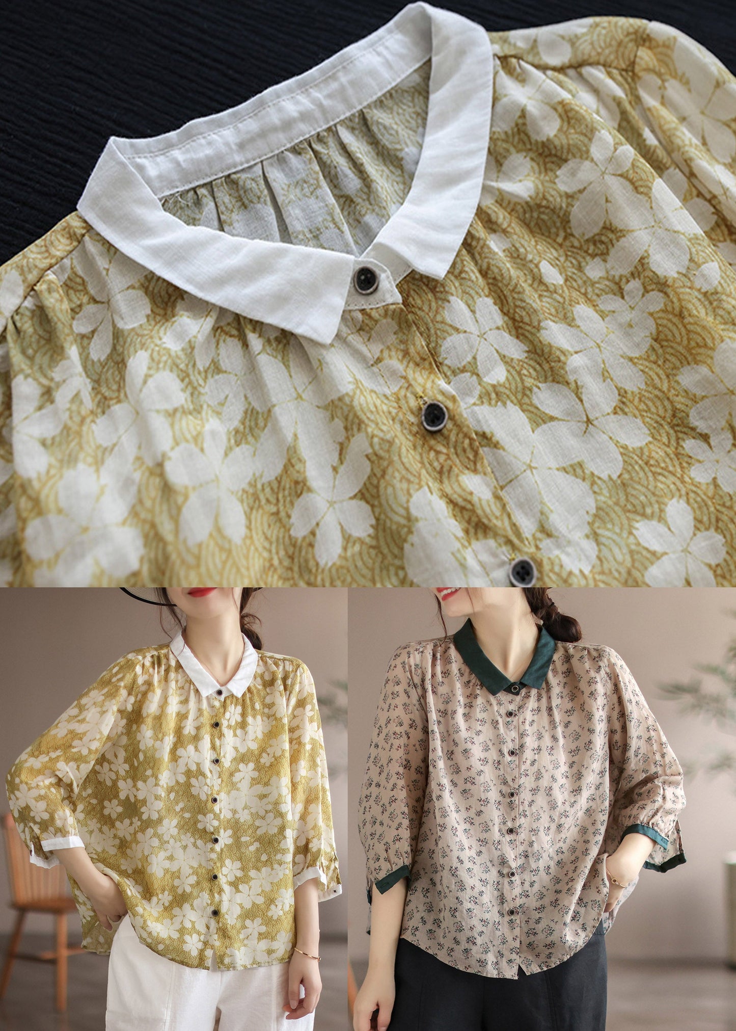 Chocolate Peter Pan Collar Button Linn Shirt Long Manneve