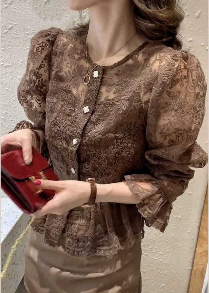 Chocolate Women Lace Coat Spaghetti Strap Top Det deux morceaux