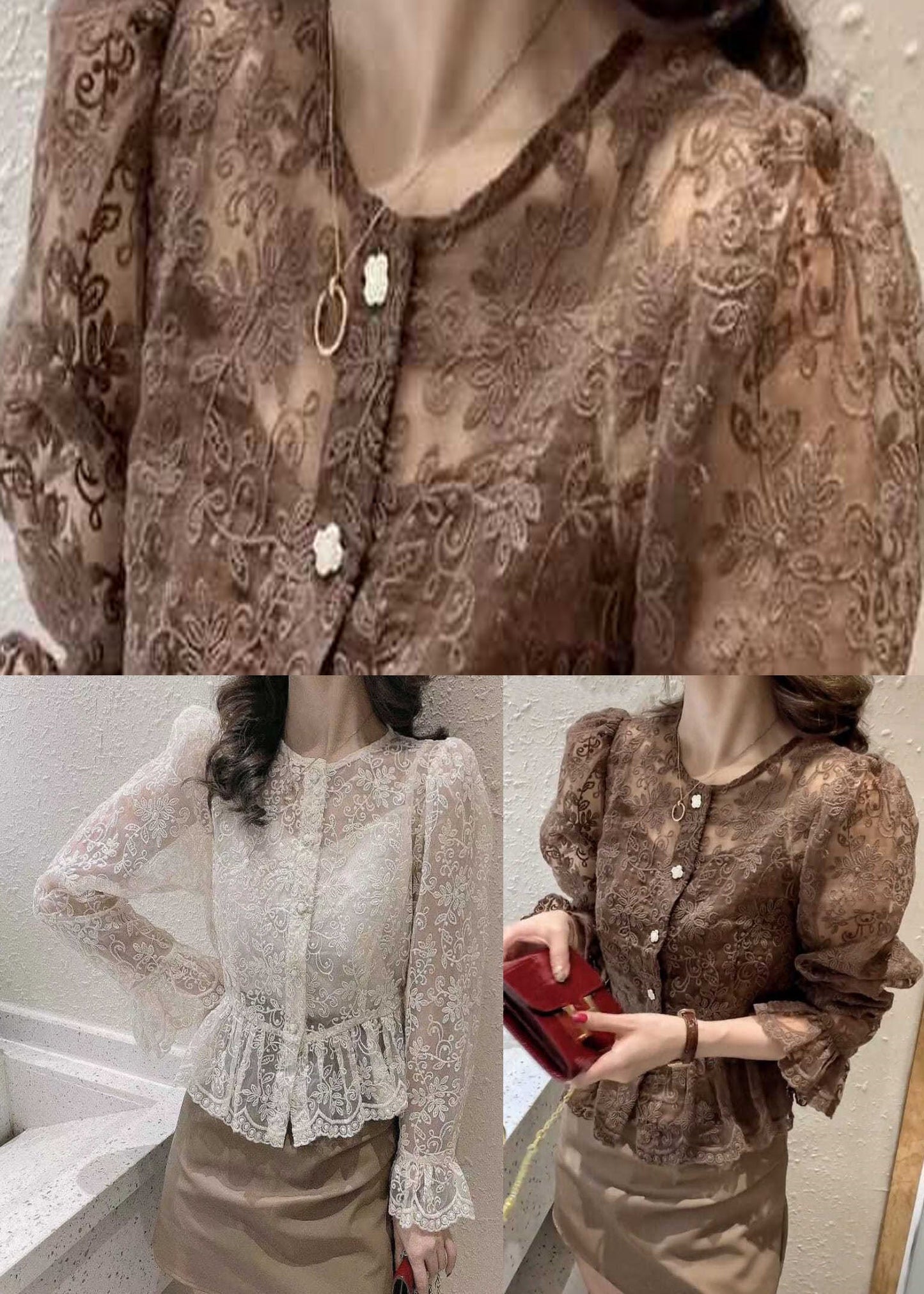 Chocolate Women Lace Coat Spaghetti Strap Top Det deux morceaux