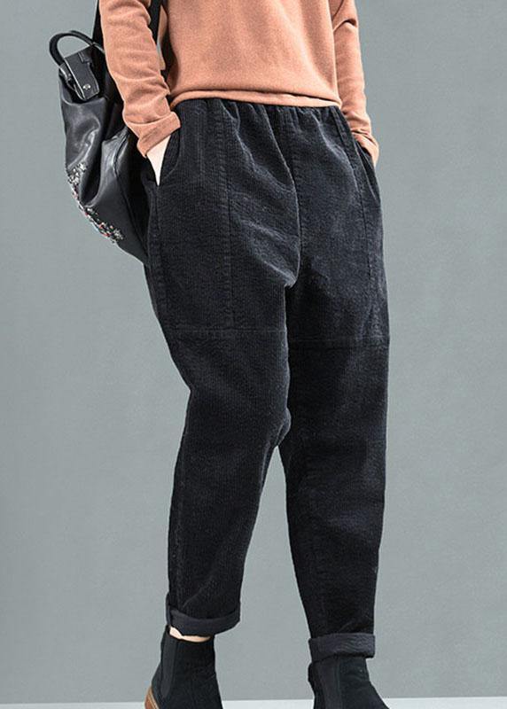 Comfy Black Pockets Patchwork Fall Harem Pants - SooLinen