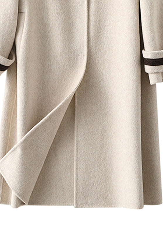 Cute Beige Square Collar Button Woolen Long Coats Fall