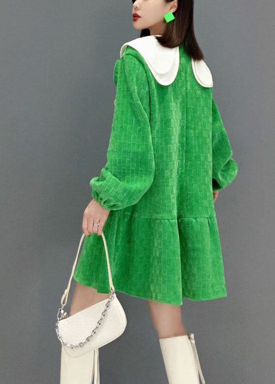 Mignon vert Peter Pan Collar Bow Plaid Velor Robes printemps