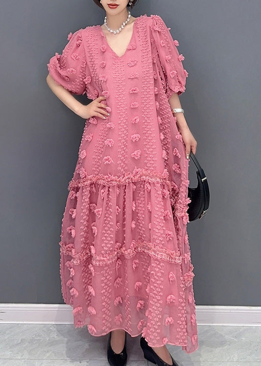 Mignon rose rose à volants Patchwork Tulle Long Robe Summer