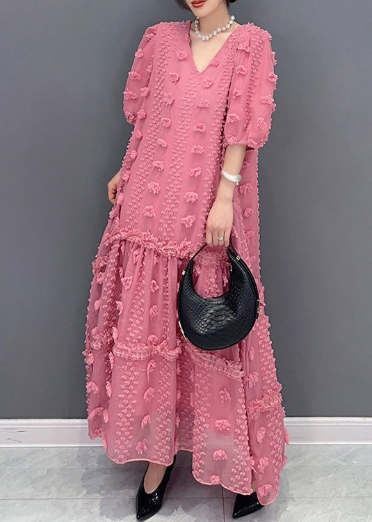 Mignon rose rose à volants Patchwork Tulle Long Robe Summer