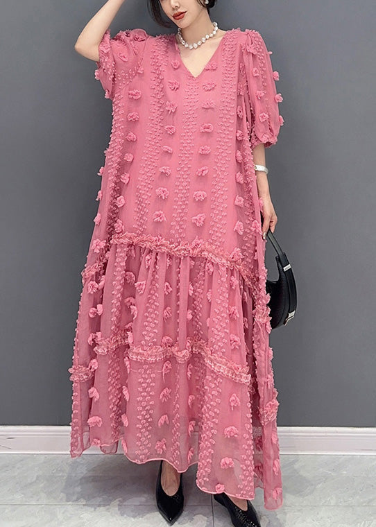 Mignon rose rose à volants Patchwork Tulle Long Robe Summer