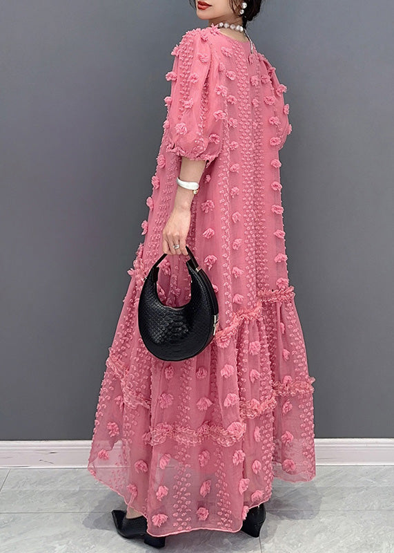 Mignon rose rose à volants Patchwork Tulle Long Robe Summer