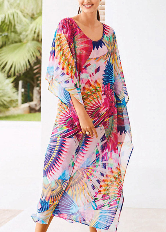 Mignon Print Side Open Murffon Long Beach Robes Summer