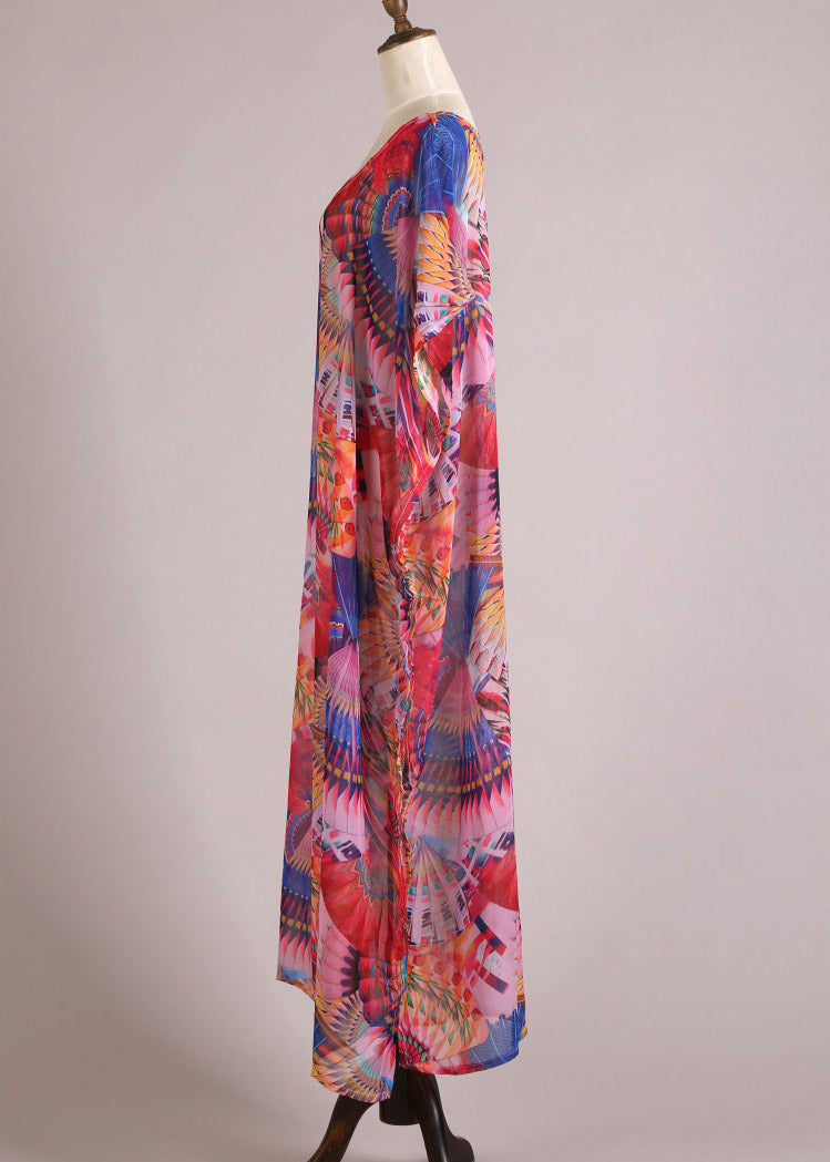 Mignon Print Side Open Murffon Long Beach Robes Summer