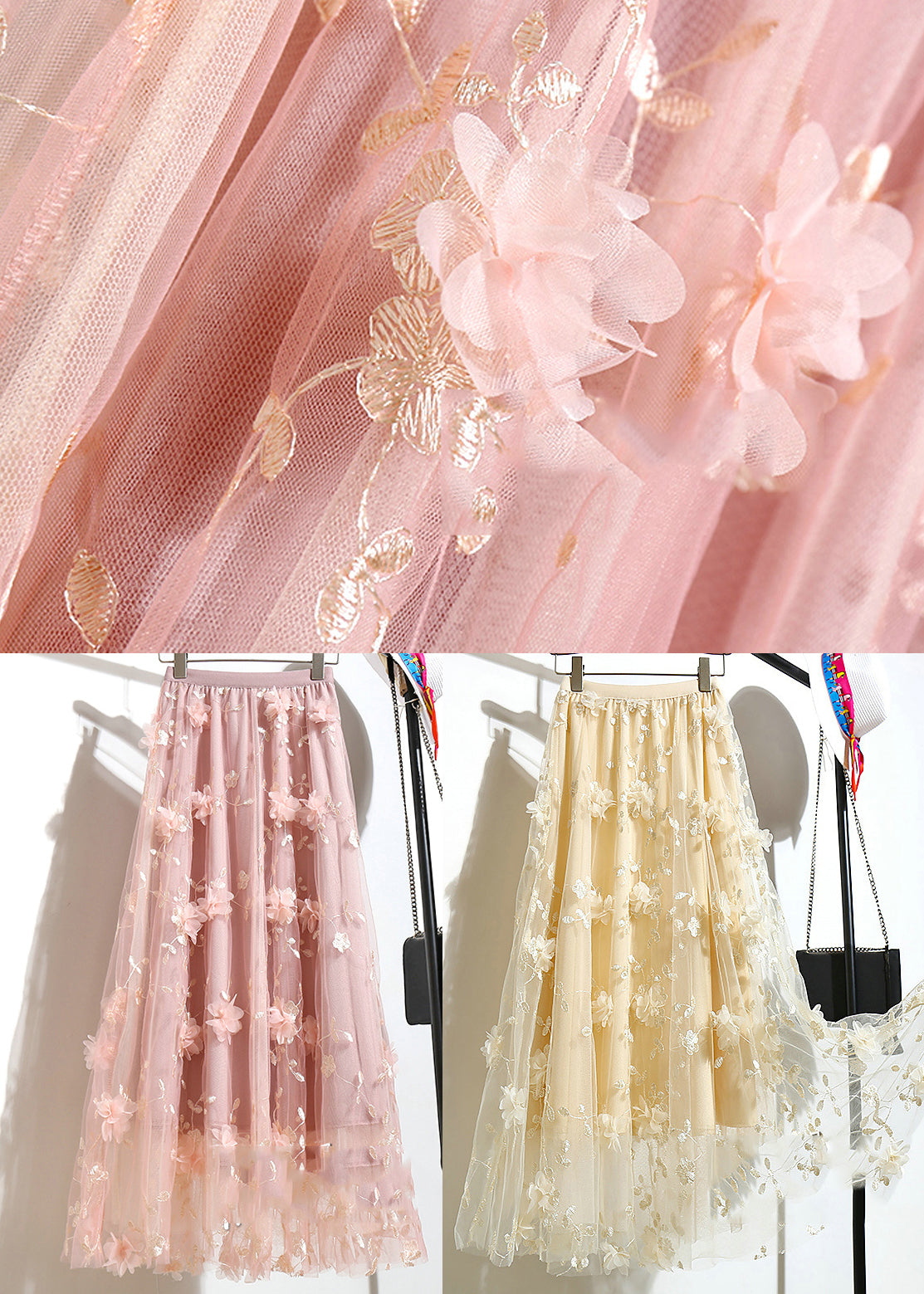 DIY APRICOT BROIRIED FLORAL TULLE A LINE JOURTS SUMBRE