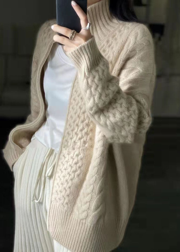 Bricolage beige zip up up décontracté en laine tricot tricot manteau winters