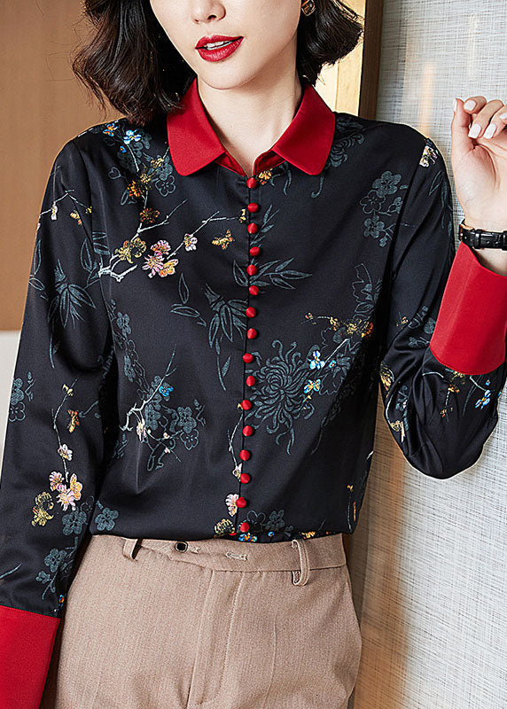 DIY Black Button Print Patchwork Fall Long sleeve Top