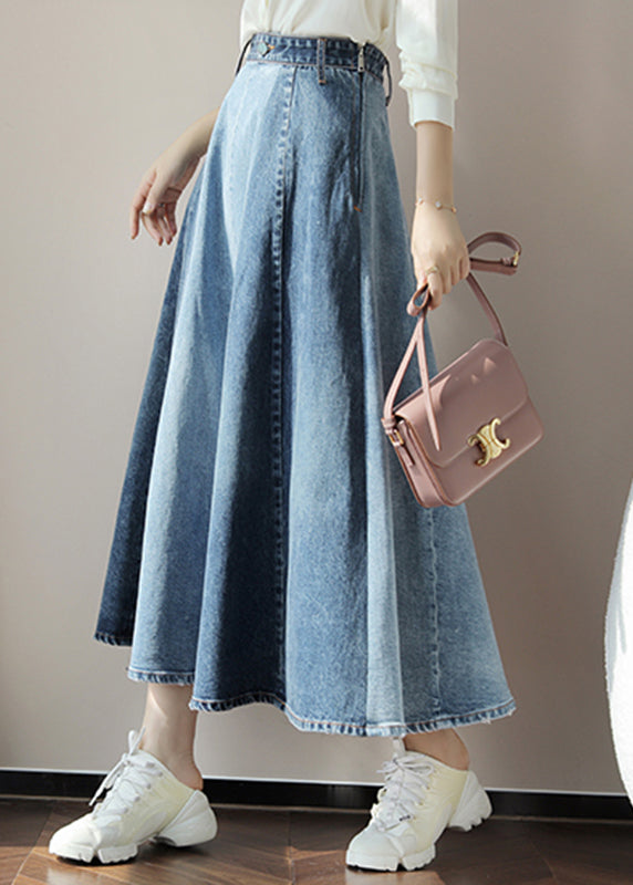 DIY Blue haute taille à la taille du denim Une ligne de ligne tombe