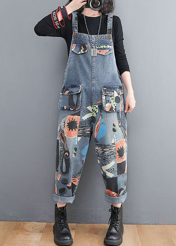 DIY Blue Pockets Primp Patchwork Denim Jumps Suit