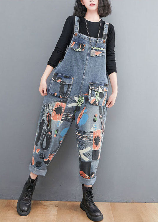 DIY Blue Pockets Primp Patchwork Denim Jumps Suit