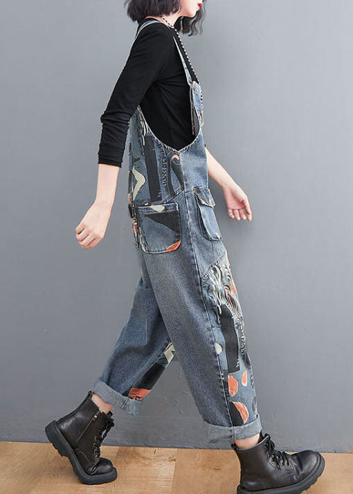 DIY Blue Pockets Primp Patchwork Denim Jumps Suit