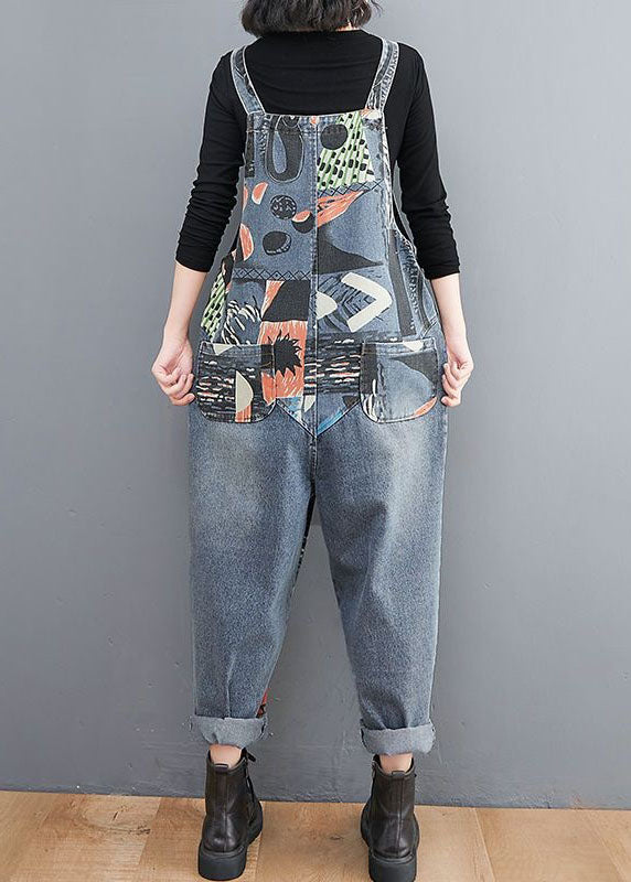 DIY Blue Pockets Primp Patchwork Denim Jumps Suit