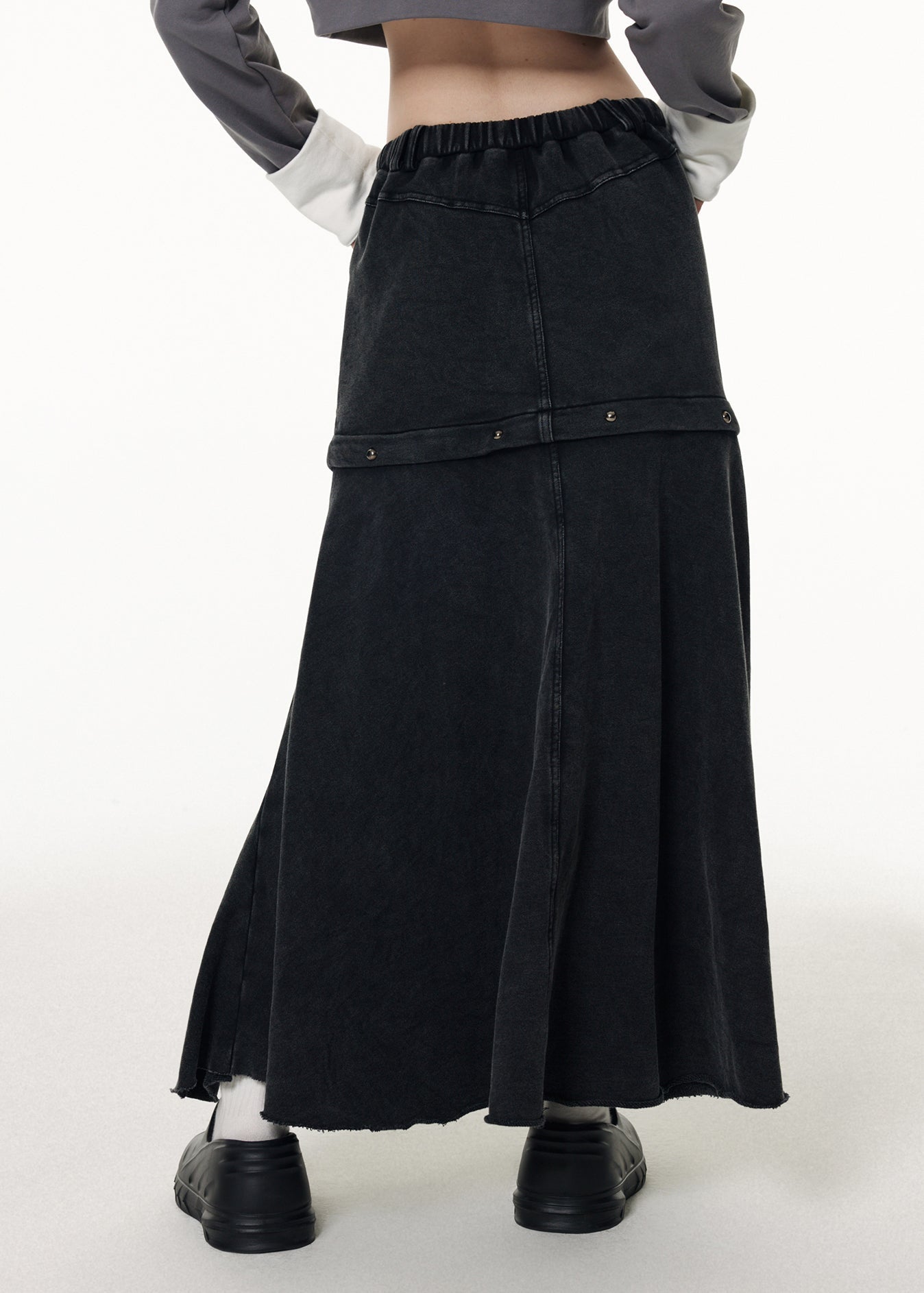 DIY Grey Patchwork Elastic Twist Disping Denim Maxi Jirts Fall