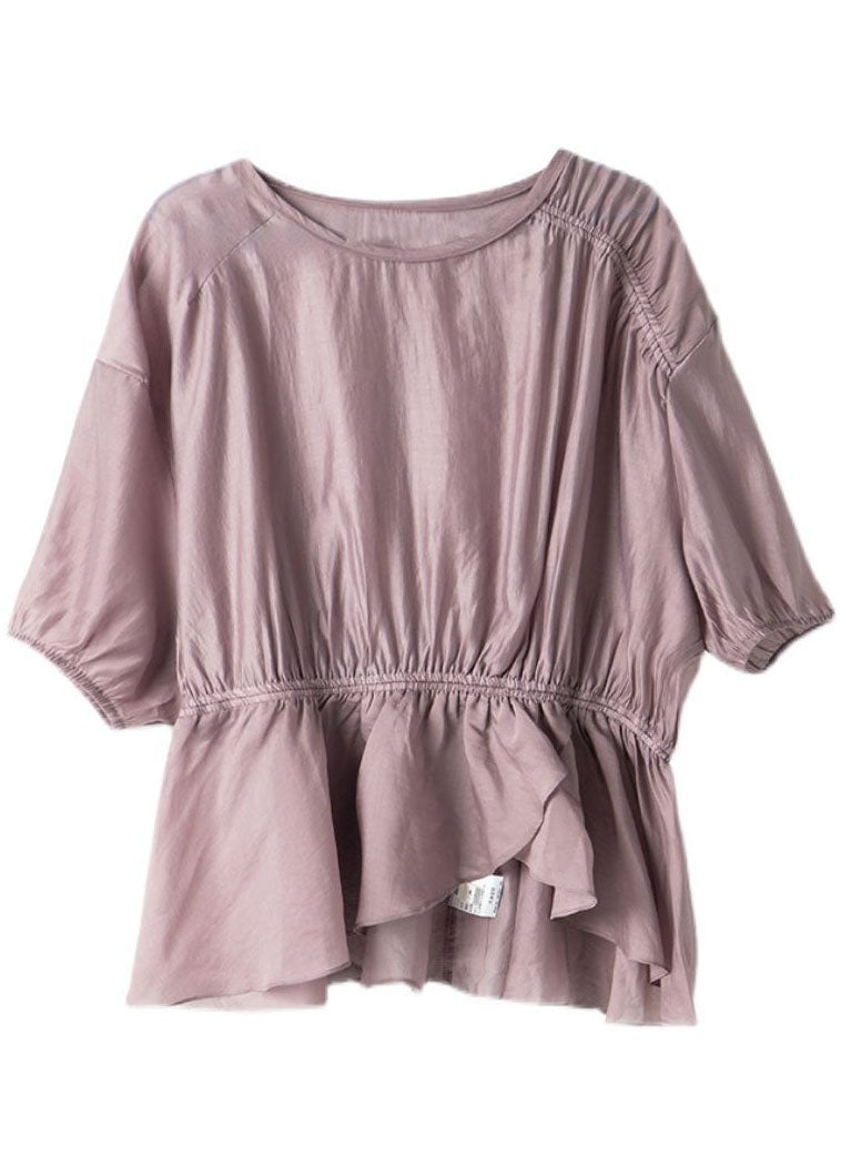 DIY Purple Asymmetrical Wrinkled Silk Shirts Tops Summer