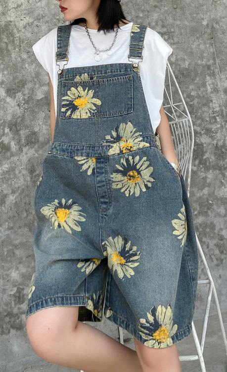 Denim Back Pants Summer Thin Print Straight Tube Shorts - SooLinen