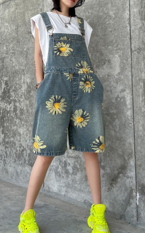 Denim Back Pants Summer Thin Print Straight Tube Shorts - SooLinen