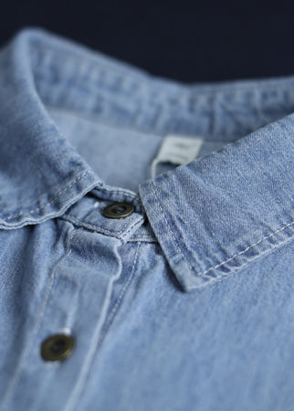 Chemise de femmes à manches longues en lâche bleu en denim