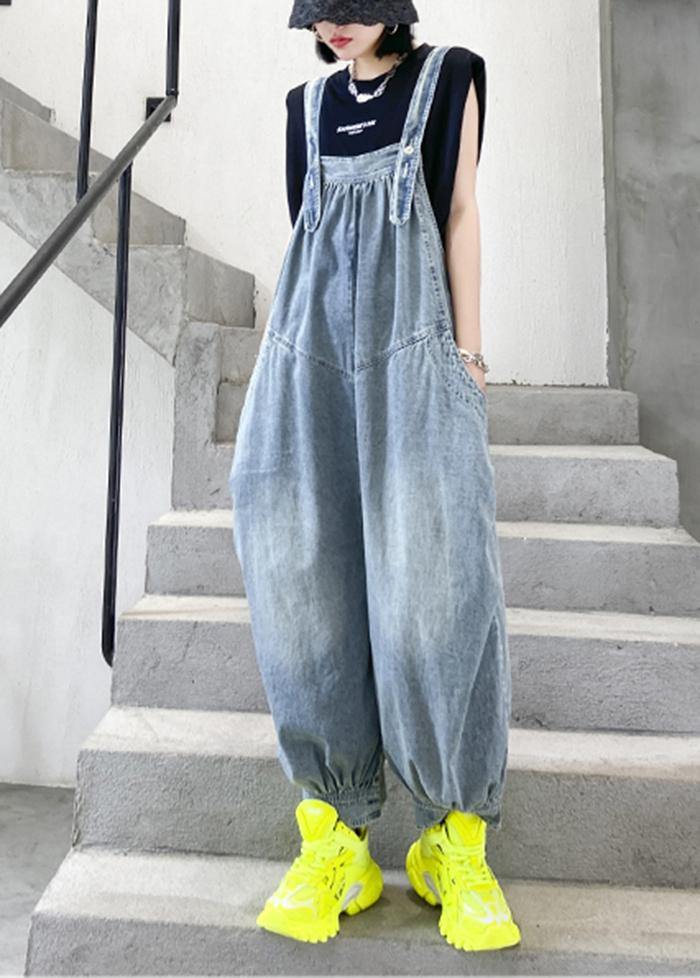 Denim blue overalls new summer thin casual one-piece pants - SooLinen