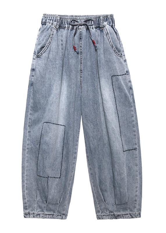 Denim blue pants women thin section high waist nine points lantern harem pants - SooLinen