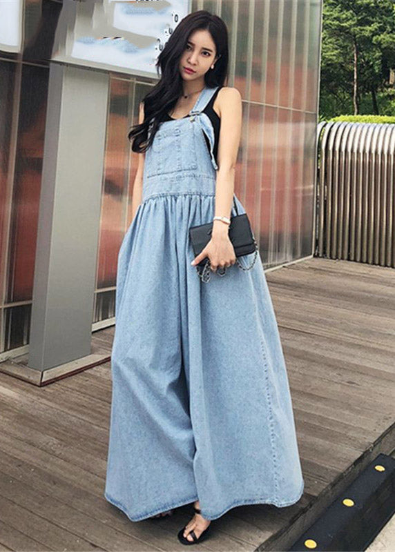 DIY Blue Slash Neck Pockets Robe Denim Spoul