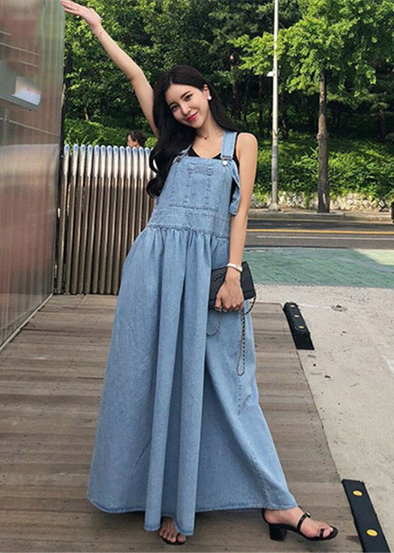 DIY Blue Slash Neck Pockets Robe Denim Spoul