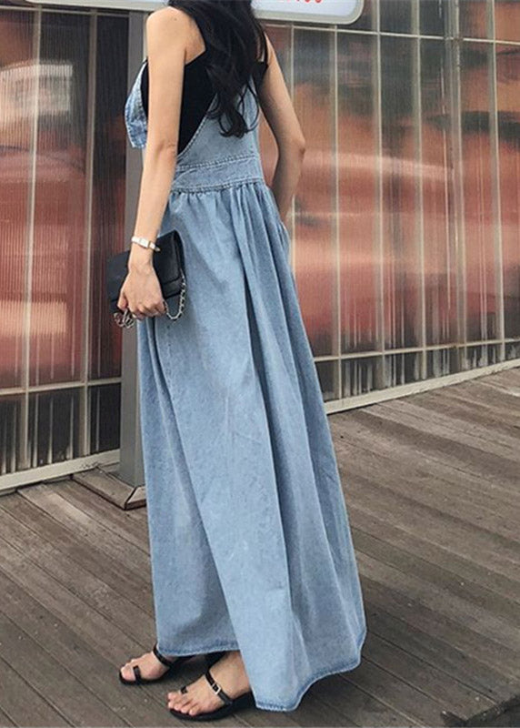 DIY Blue Slash Neck Pockets Robe Denim Spoul