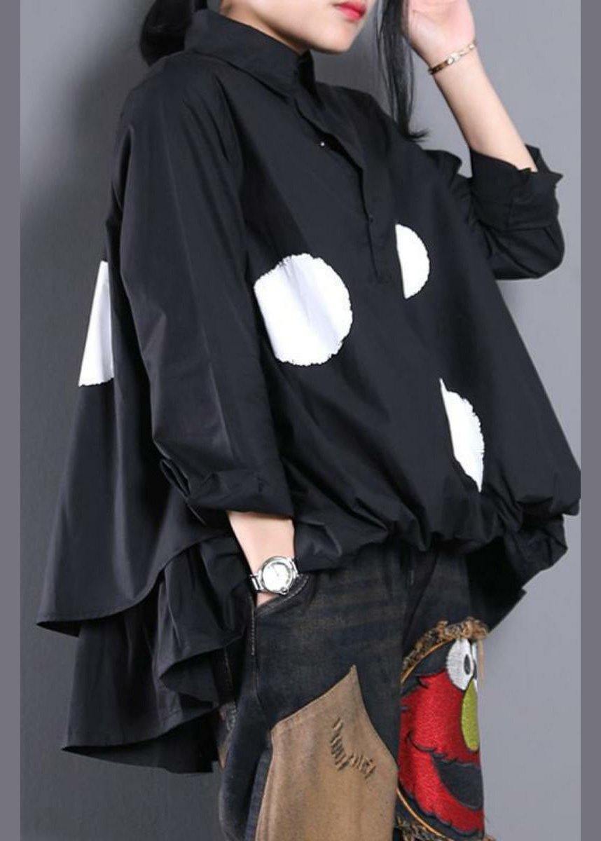 Diy White Dotted Blouses For Women Asymmetric Shirt - SooLinen