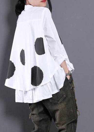 Diy White Dotted Blouses For Women Asymmetric Shirt - SooLinen