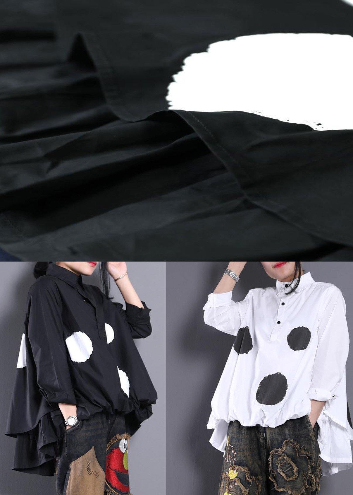 Diy White Dotted Blouses For Women Asymmetric Shirt - SooLinen