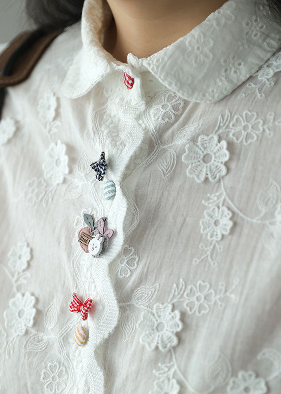 DIY Blanc Bride Broiderié à trois dimensions en coton floral à manches longues