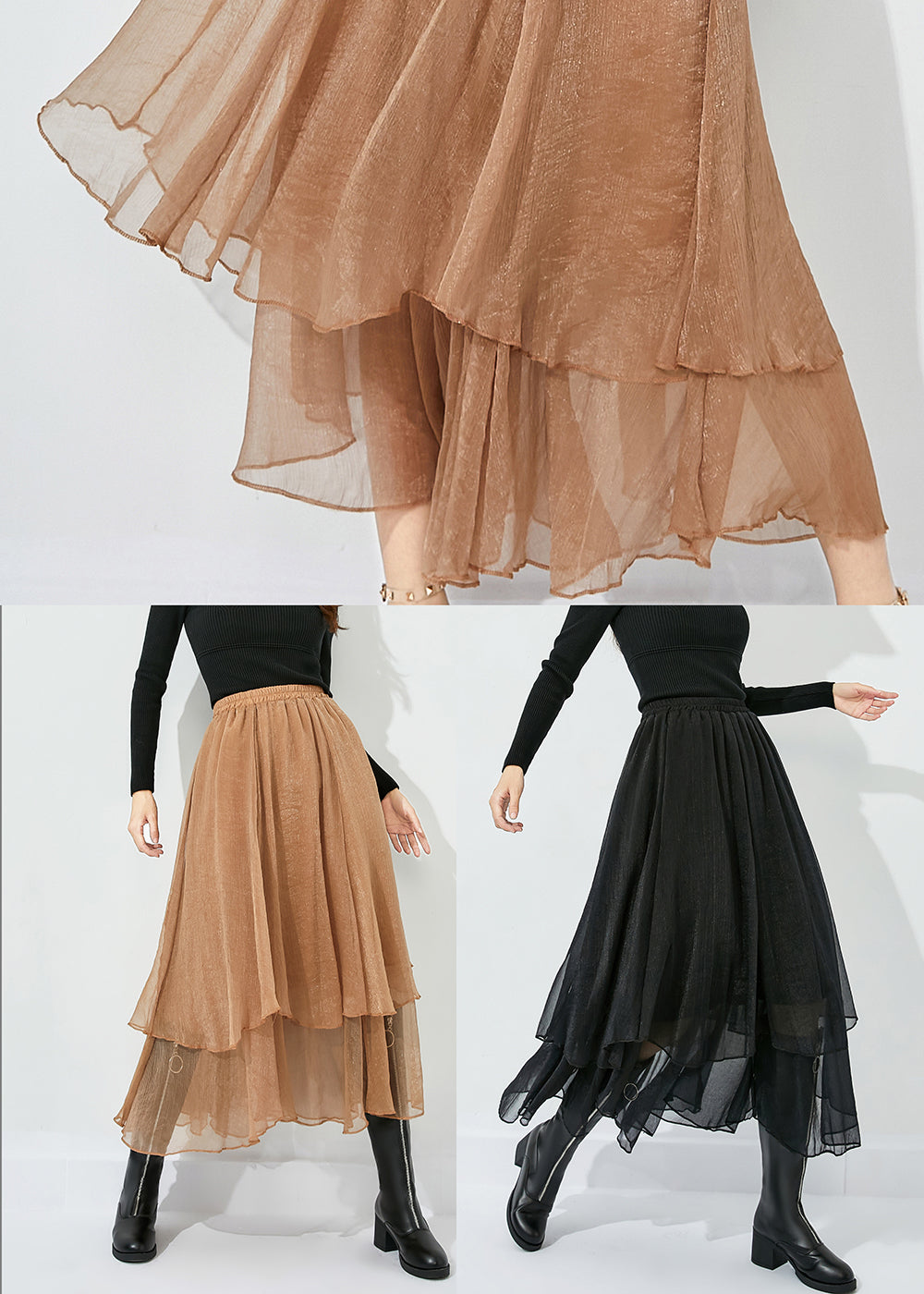 Élégant noir de taille en couches de taille en tulle jupe d'été