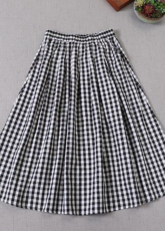 Elegant Black White Plaid wrinkled Pockets Fall Skirt - SooLinen