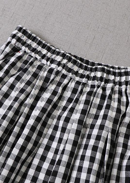 Elegant Black White Plaid wrinkled Pockets Fall Skirt - SooLinen