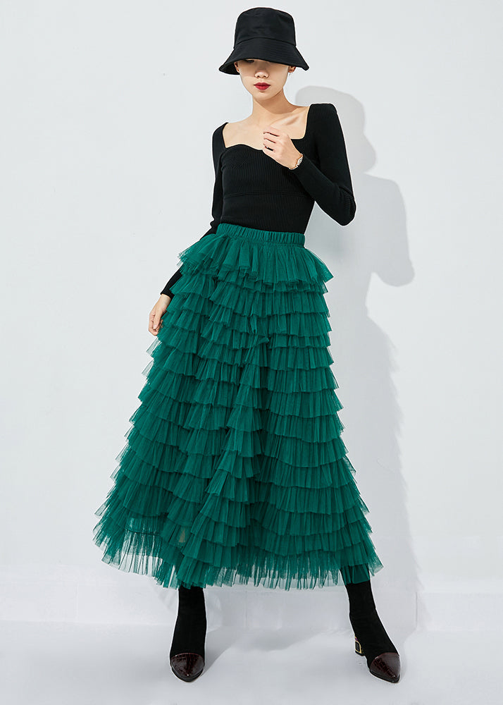 Elegant Blackish Green High Waist Layered Tulle Skirts Summer