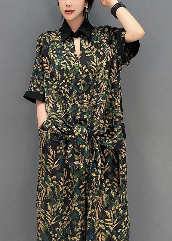 Elegant Blackish Green Oversized Print Chiffon Two Pieces Set Summer