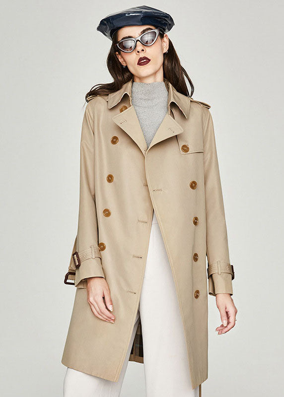 Élégant bleu gris gris peter collier coton massif double trench poitrine printemps