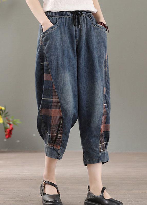 Elegant Blue Pockets Patchwork Fall Harem Denim Pants - SooLinen