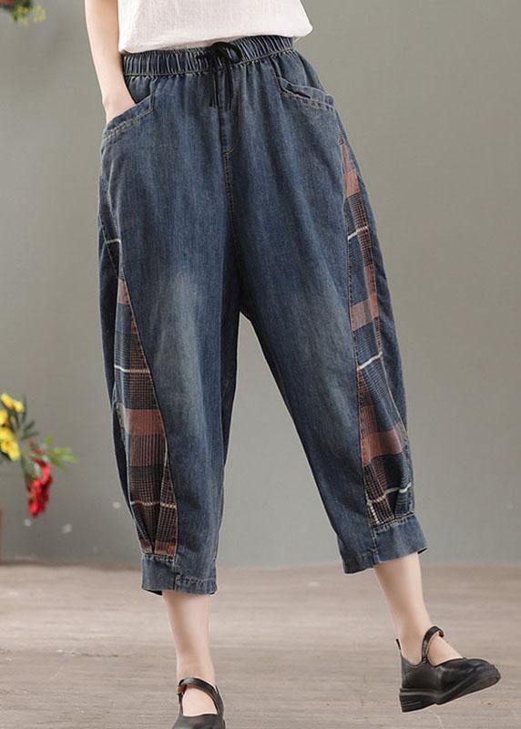 Elegant Blue Pockets Patchwork Fall Harem Denim Pants - SooLinen