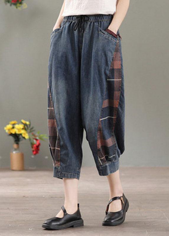 Elegant Blue Pockets Patchwork Fall Harem Denim Pants - SooLinen